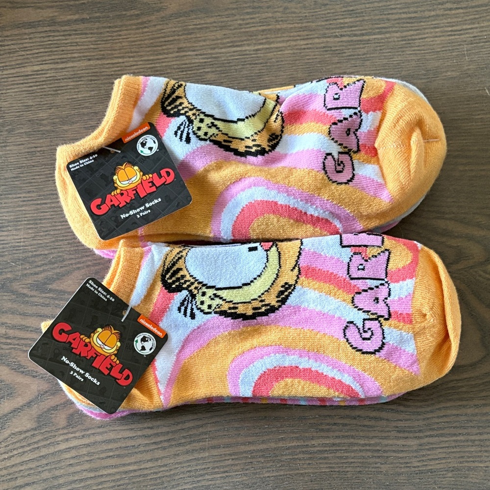 Garfield Retro Stripe Ankle Socks - Orange Pink Yellow